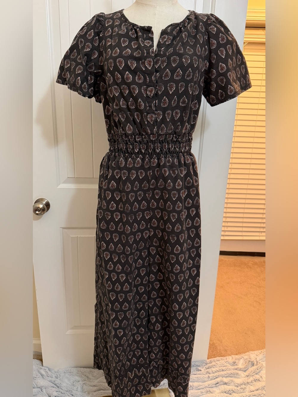 Anthropologie The Somerset Wide Leg Brown & Black Paisley Jumper Sz Small
